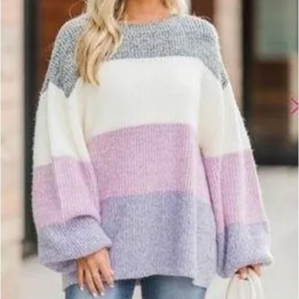 Pink Lily "Lost in this Moment" Violet
Colorblock Oversized Sweater